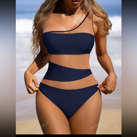 SHEIN Other - NWT SHEIN Navy Blue One-Shoulder Swim One Piece Size Med